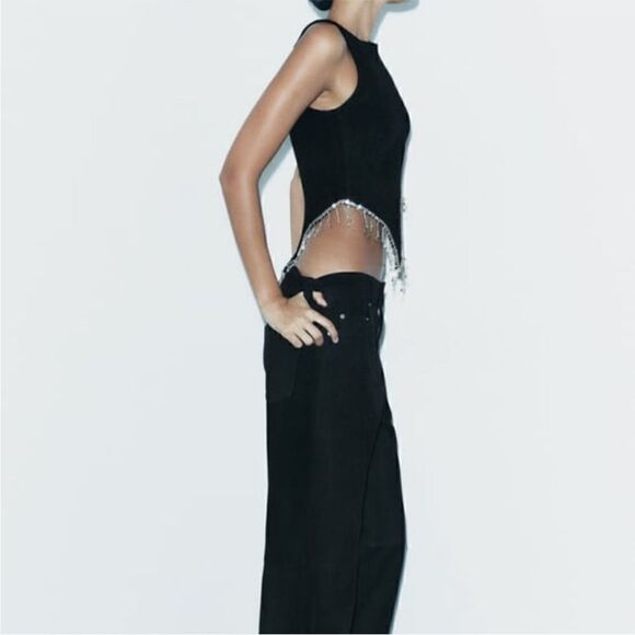 ZARA ASYMMETRIC BEADED KNIT TOP VARIOUS SIZES - Picture 8 of 9